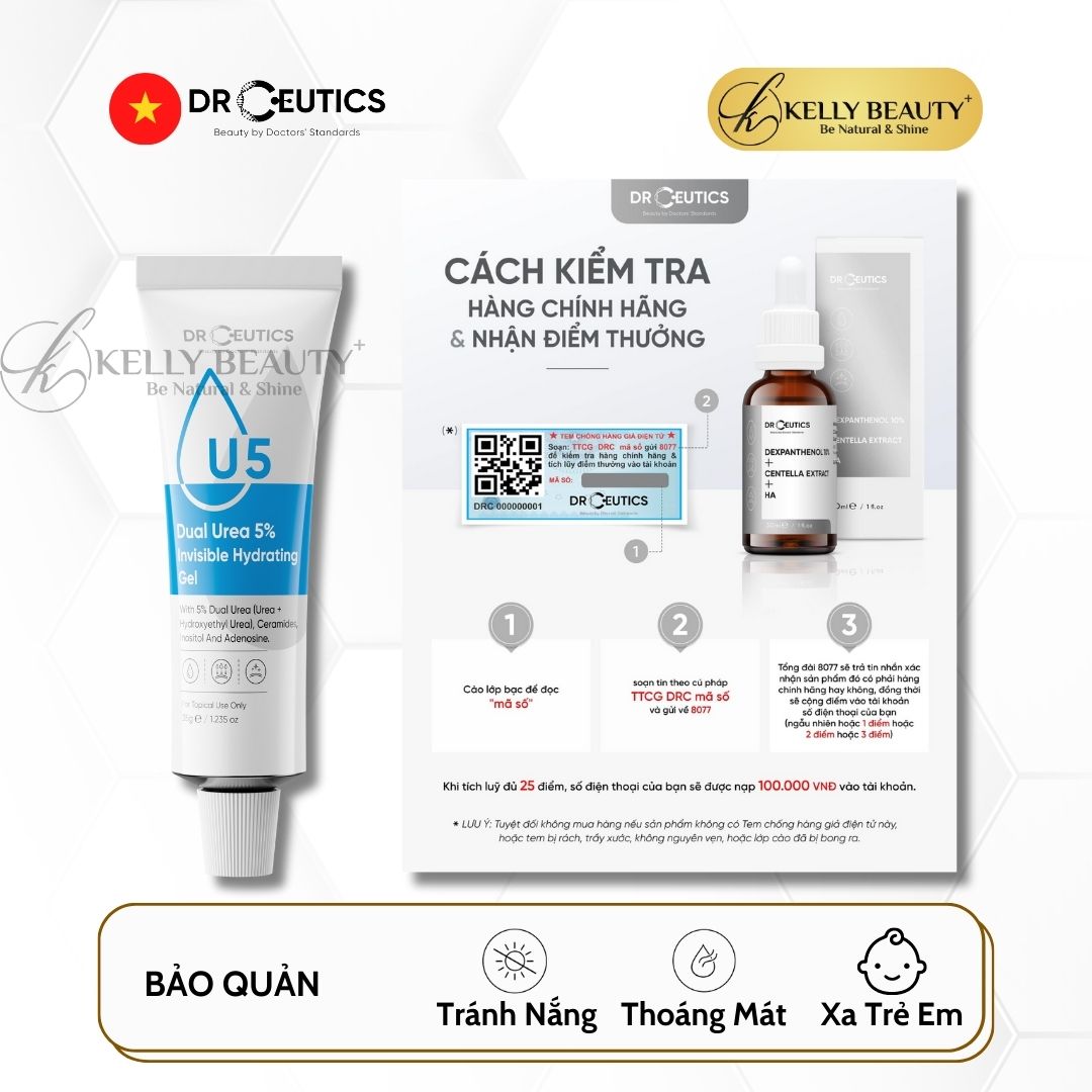 Gel Cấp Ẩm DrCeutics Dual Urea 5% Invisible Hydrating Gel - Giúp Da Căng Mịn, Cân Bằng Dầu Nhờn - Kelly Beauty