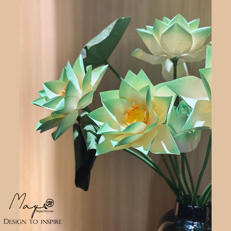 Hoa giấy handmade trang trí, Cành hoa sen handmade, Maypaperflower - hoa giấy nghệ thuật, hoa cắm bình, decor nhà ở