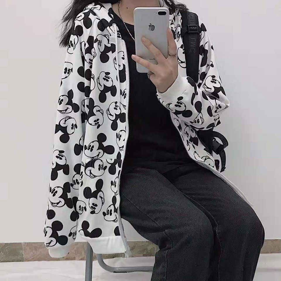 Áo Khoác Hoodie Zip 3D Oversize Ulzzang Unisex Hình Mickey Dáng Rộng - MM