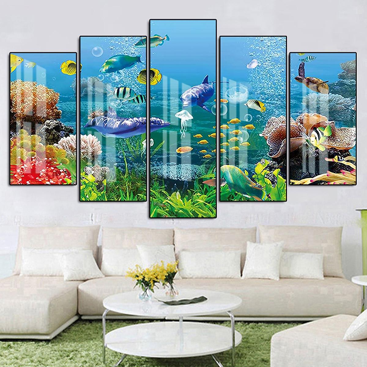 Tranh Tráng Gương Pha Lê Treo Tường Hiện Đại _ Tranh Bộ 5 Đại Dương Tuyệt Đẹp