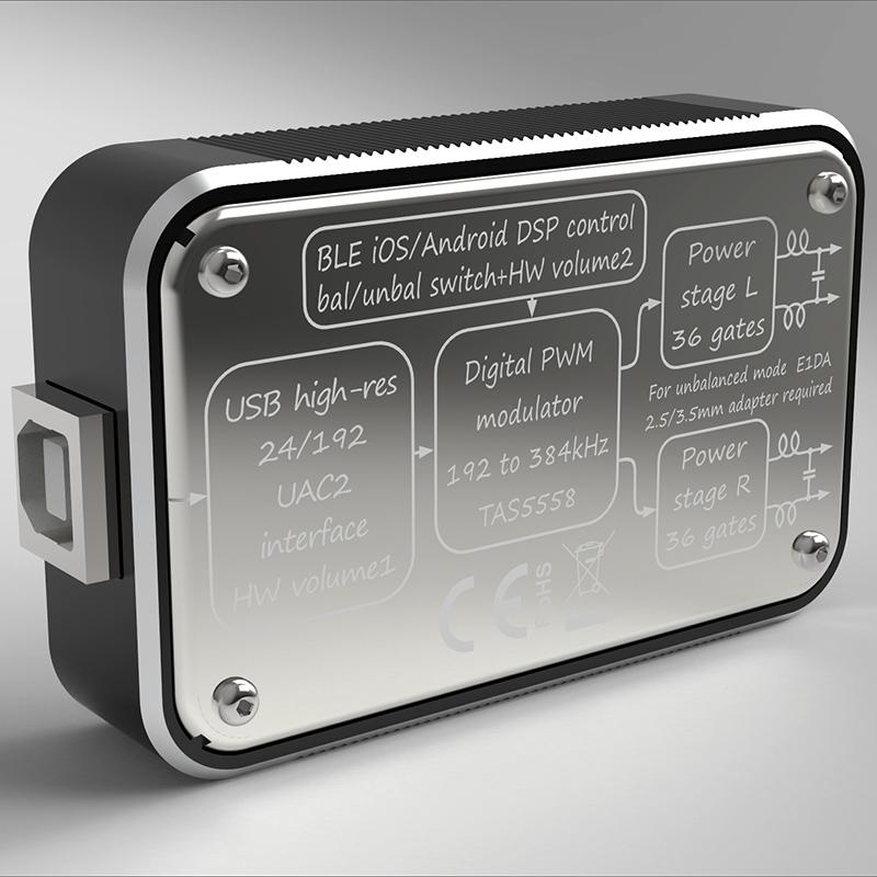 PowerDAC v2.1 E1DA Bộ khuếch đại tai nghe PEQ DSP BLE DAC với Bộ chuyển đổi 2.5/3.5 và Cáp