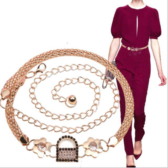 Thắt lưng chuỗi họa tiết ổ khóa xinh