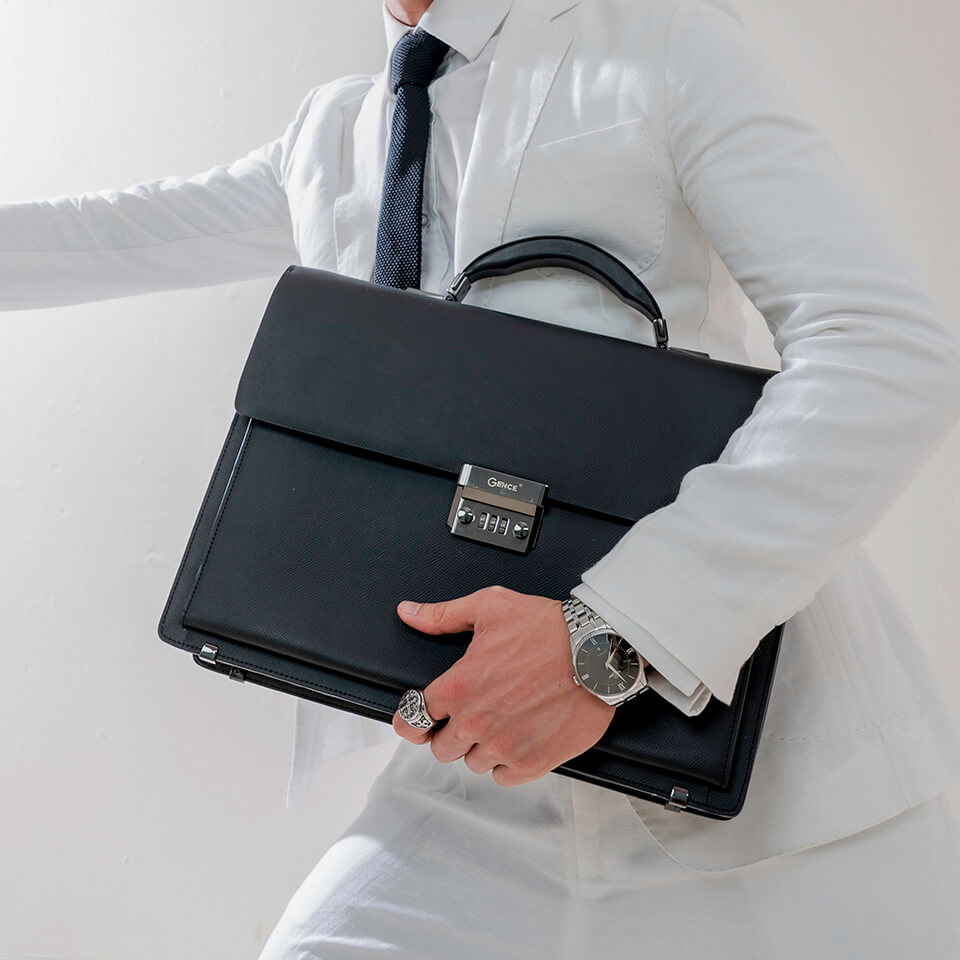 Cặp Da Nam Túi Xách Công Sở GENCE CTS17 Da Bò Khóa Số Cao Cấp Màu Đen Dáng Hộp