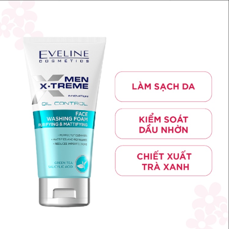 [ Tặng tẩy da chết sáng da ] Sữa rửa mặt nam Eveline Men X-treme sạch sâu, kiềm dầu 150ML