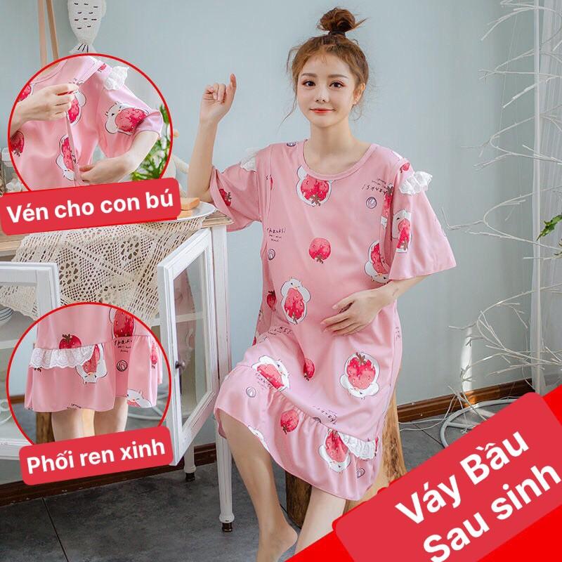 Váy bầu và sau sinh mặc ở nhà có chỗ vén cho con bú sau sinh lịch sự kín đáo