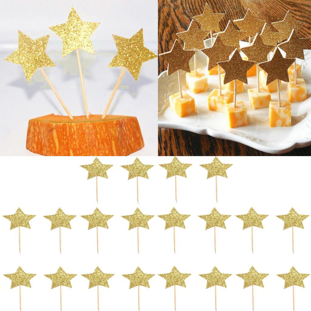 20pcs Glitter Paper Star Cake Topper Birthday Kids Baby Shower Cake Decor
