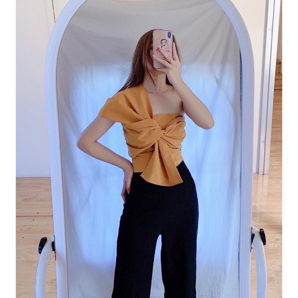 Áo kiểu nữ croptop kết nơ lưng bo thun Amee AM