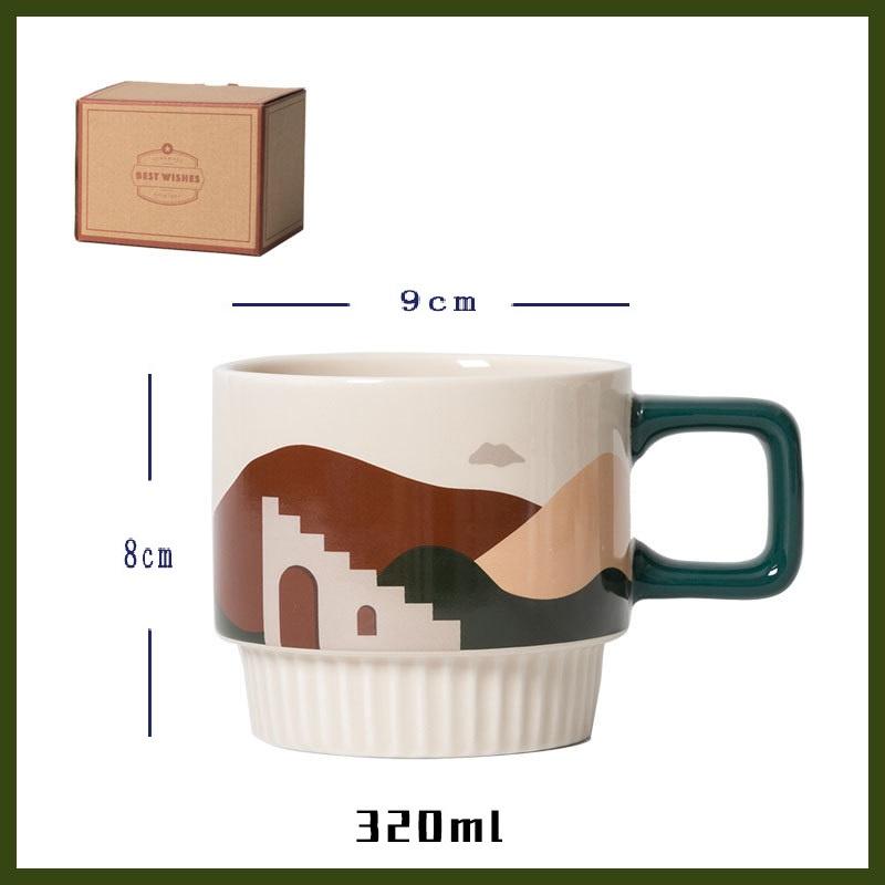 Cốc sứ uống trà, cafe cao cấp 320ml phong cách vintage