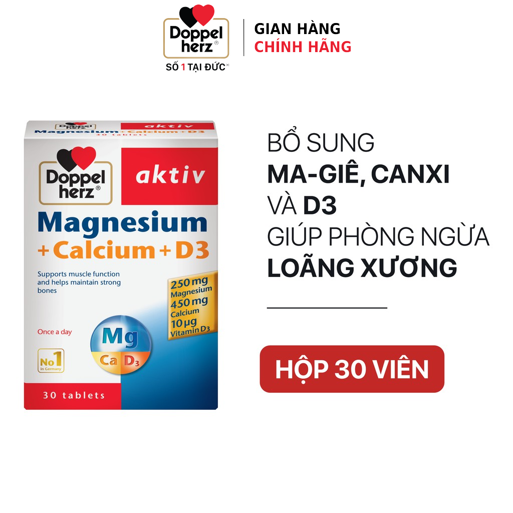 Bộ đôi bổ sung kẽm, vitamin C, Canxi, Vitamin D3 hỗ trợ đề kháng và xương khớp Doppelherz Zincodin + Magie Canxi D3 (02 hộp, 30 viên/hộp)