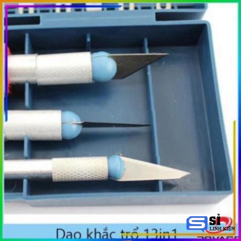 Dao khắc trổ 13in1, hợp kim cacbon + 13 lưỡi dao kích cỡ khác nhau
