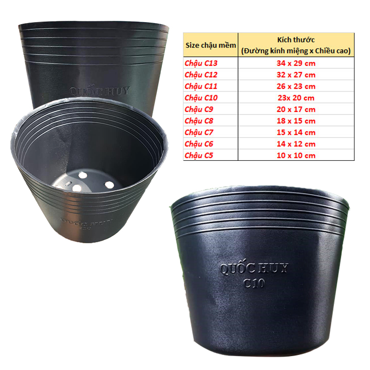 Chậu nhựa mềm trồng cây Quốc Huy - Chậu mềm trồng cây - Bền, đẹp, có lỗ thoát nước chất liệu nhựa tốt, mềm dẻo VTNN Nông Điền Trang