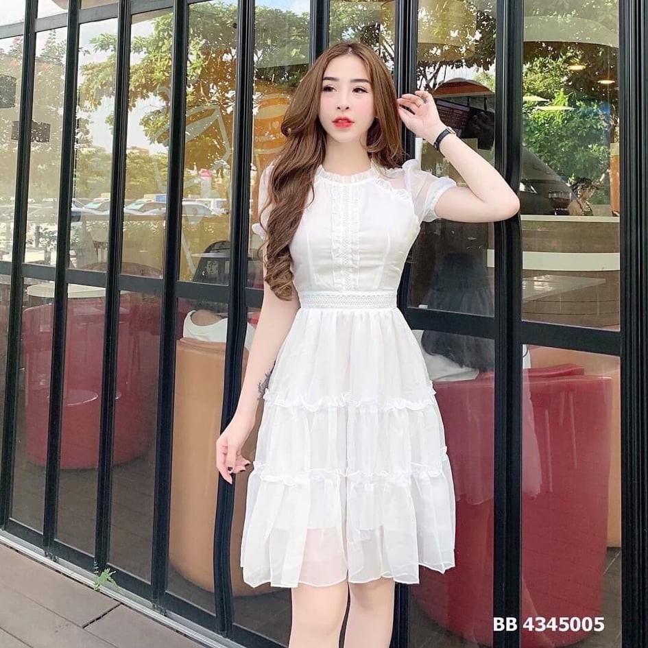 Đầm nữ phối ren 2 tầng nhún bèo dễ thương - Thời trang nữ