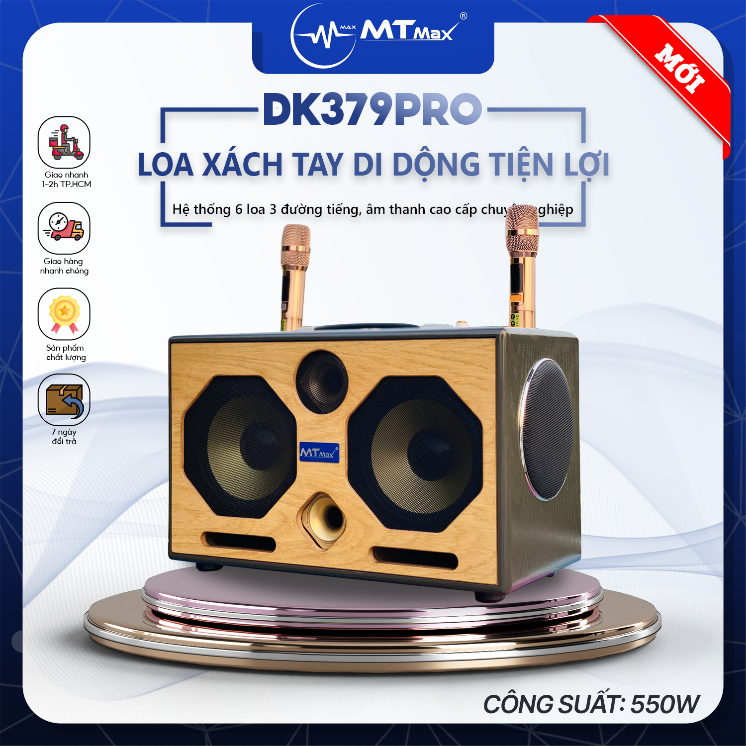 [ Hàng Chính Hãng Giá Tốt ] Loa Karaoke Xách Tay Full Gỗ Mới Nhất 2024 - MTMAX DK379Pro - 6 Loa 3 Đường Tiếng Công Suất Lớn 550W, Bass Đôi 2 Tấc, Âm Thanh Mạnh Mẽ, Đi Kèm 2 Micro Cao Cấp, Bảo Hành 12 Tháng