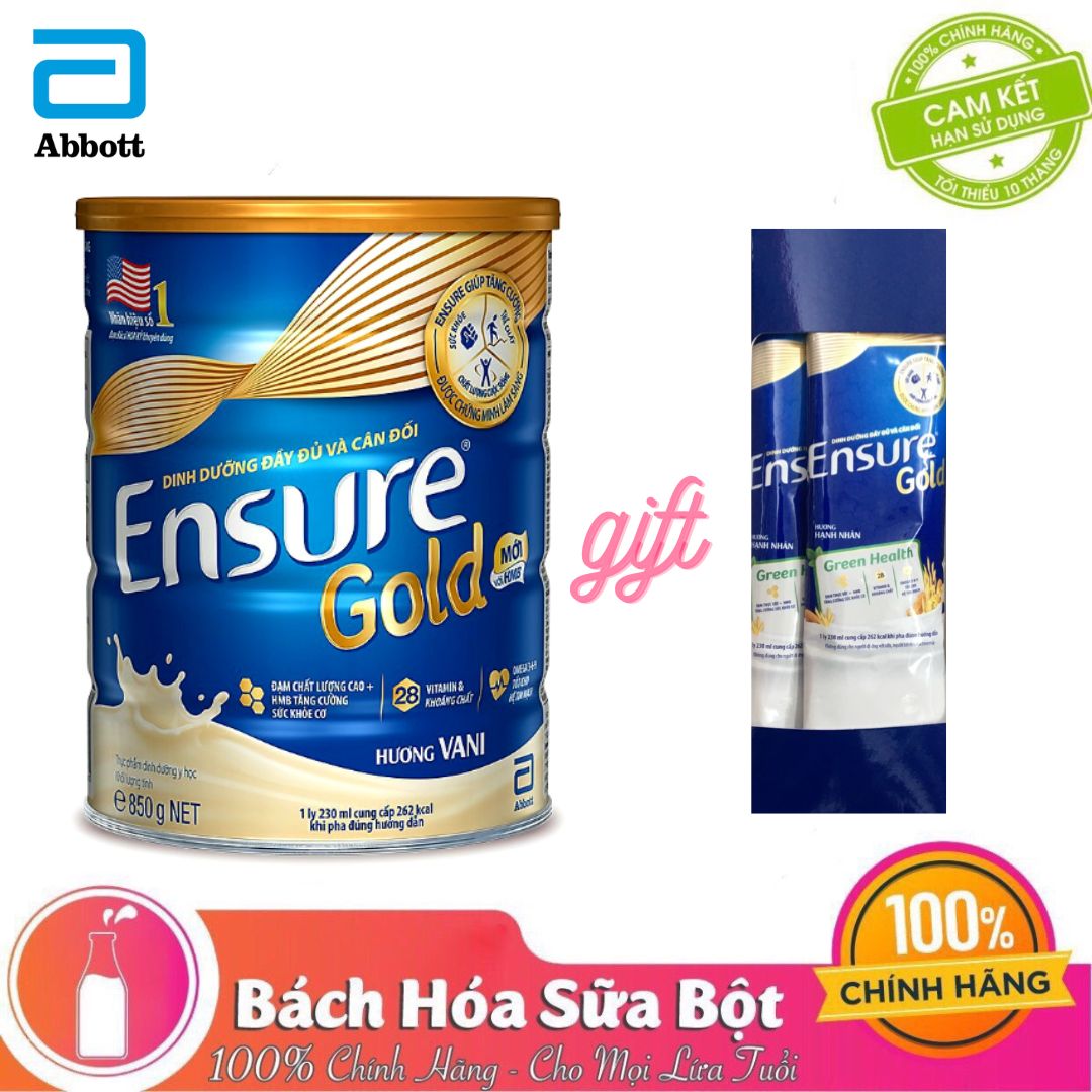 Sữa Bột Abbott Ensure Gold Vani 850g - Tặng 2 gói Ensure Hạnh Nhân 60.6g