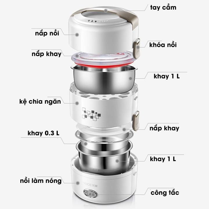 Cặp Lồng Hộp Cơm điện Giữ Nhiệt Inox 3 Tầng Nấu Cơm Luộc Hấp Hâm Sữa Hộp Cơm Văn Phòng - Hàng chính hãng