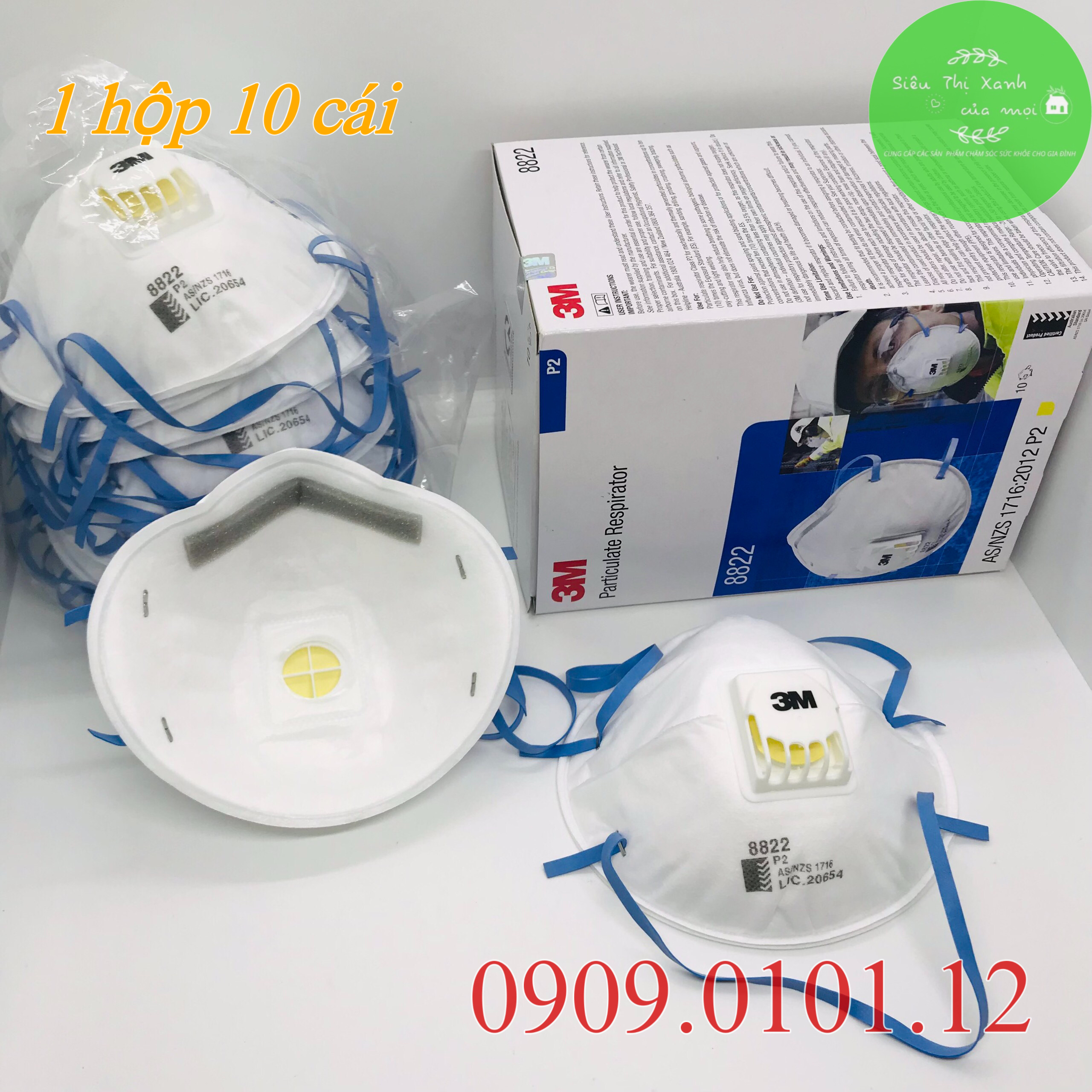 Khẩu trang 3m 8822 có van thở cao cấp nhập khẩu Hàn Quốc, khẩu trang n95 chính hãng đạt tiêu chuẩn AS/NZS FFP2 hộp 10 cái