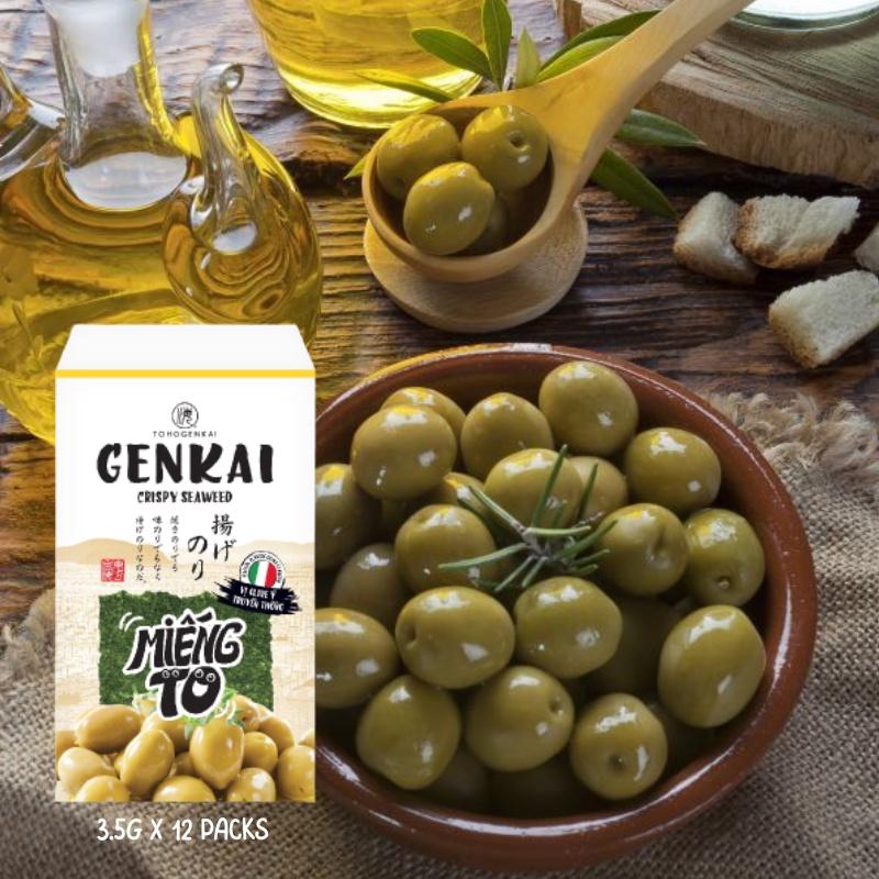 Snack Tảo Biển Siêu Giòn GENKAI Vị Olive Ý Truyền Thống 42g  (3.5g x 12 gói)