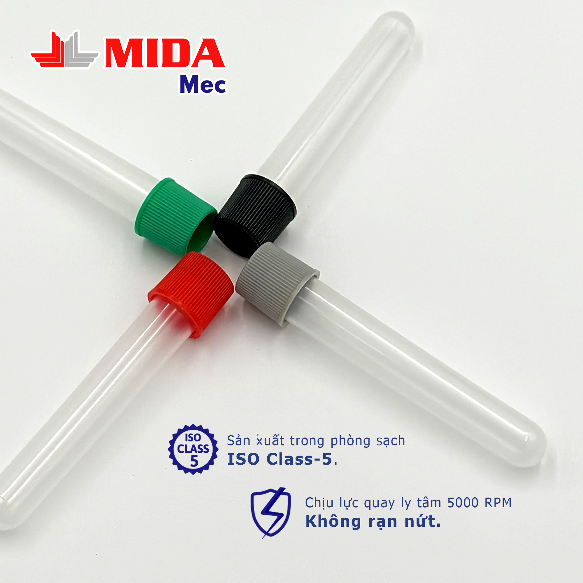 Ống nghiệm MidaMec 12x75 PP không nắp đóng gói 250 cái/bao