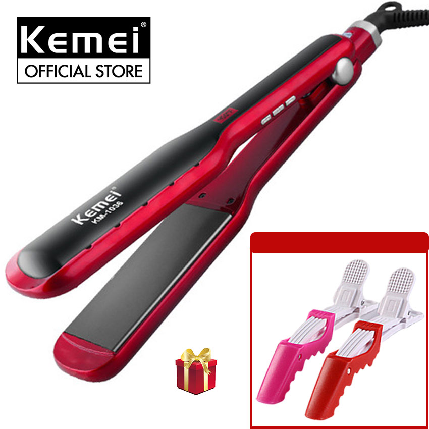 Máy duỗi tóc Kemei KM-1036 điều chỉnh 10 mức nhiệt phù hợp với mọi loại tóc Tặng kèm 2 kẹp chia tóc cá sấu tiện lợi