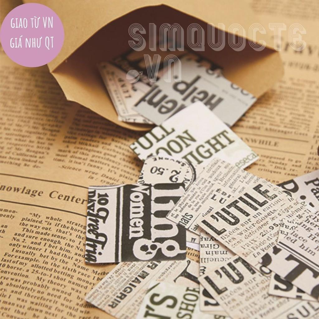 Hộp 46 sticker nhãn dán đáng yêu trang trí điện thoại vật dụng học tập gia đình Vintage Newspaper ST128