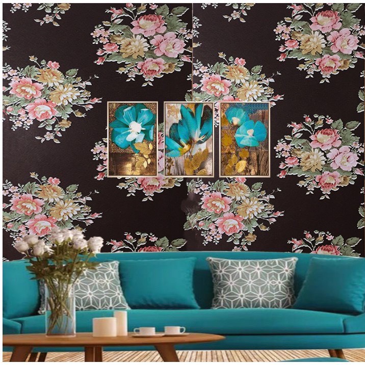 Combo 10 mét giấy dán tường, decal dán tường trang trí nhà cửa HOA PHÙ DUNG ĐEN khổ 45cm