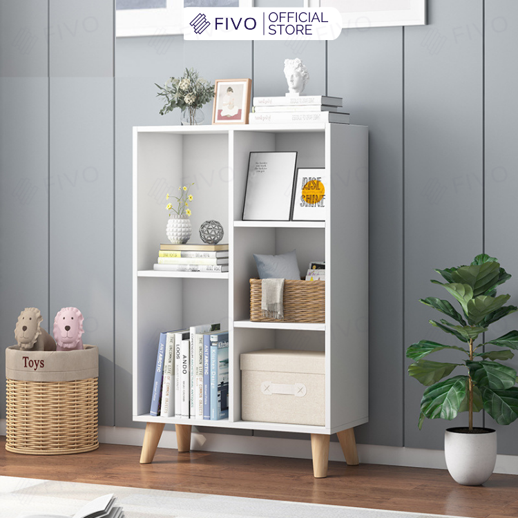 Kệ Sách Gỗ Đa Tầng FIVO Mã FB60 Màu Trắng, Nội Thất Lắp Ráp Đơn Giản, Chất Liệu MDF Phủ Melamine Chống Thấm Bề Mặt Cực Tốt, Có Kèm Tấm Lưng
