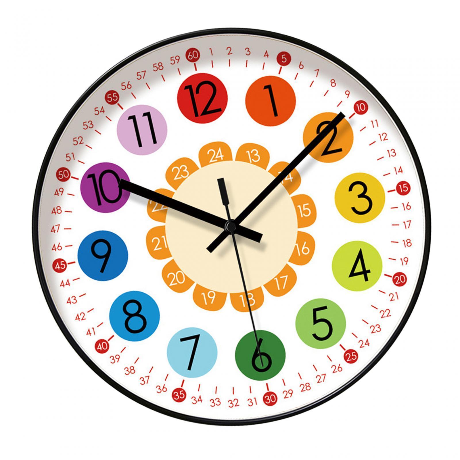 Kids Wall Clock Decorative Children Clock Ornament Early Education Modern Time Teaching Clock Clock for Kitchen Home Studio