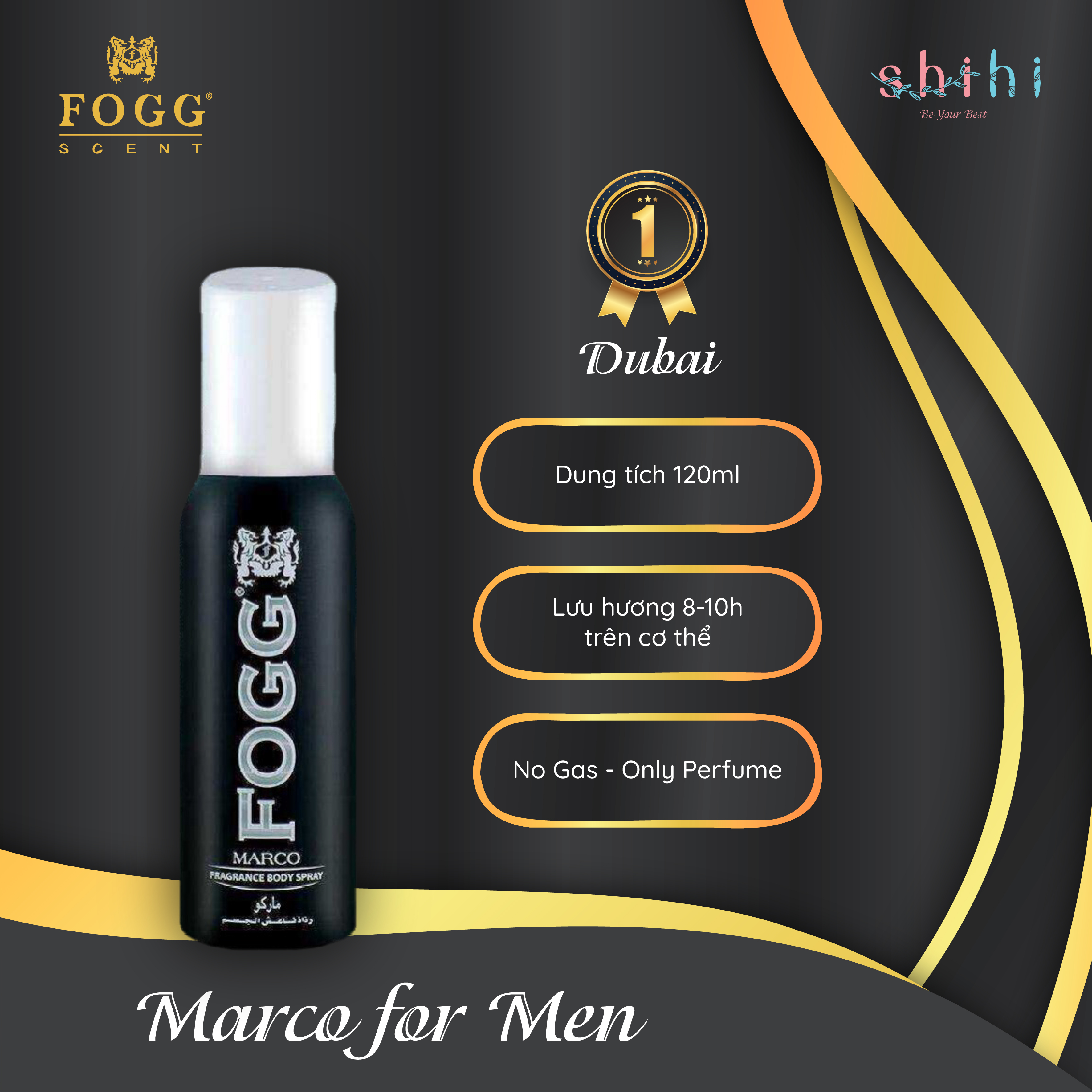 Xịt nước hoa toàn thân FOGG Marco dành cho nam, 120ML, 800 lần xịt, nhập khẩu chính hãng Dubai BS-120MA