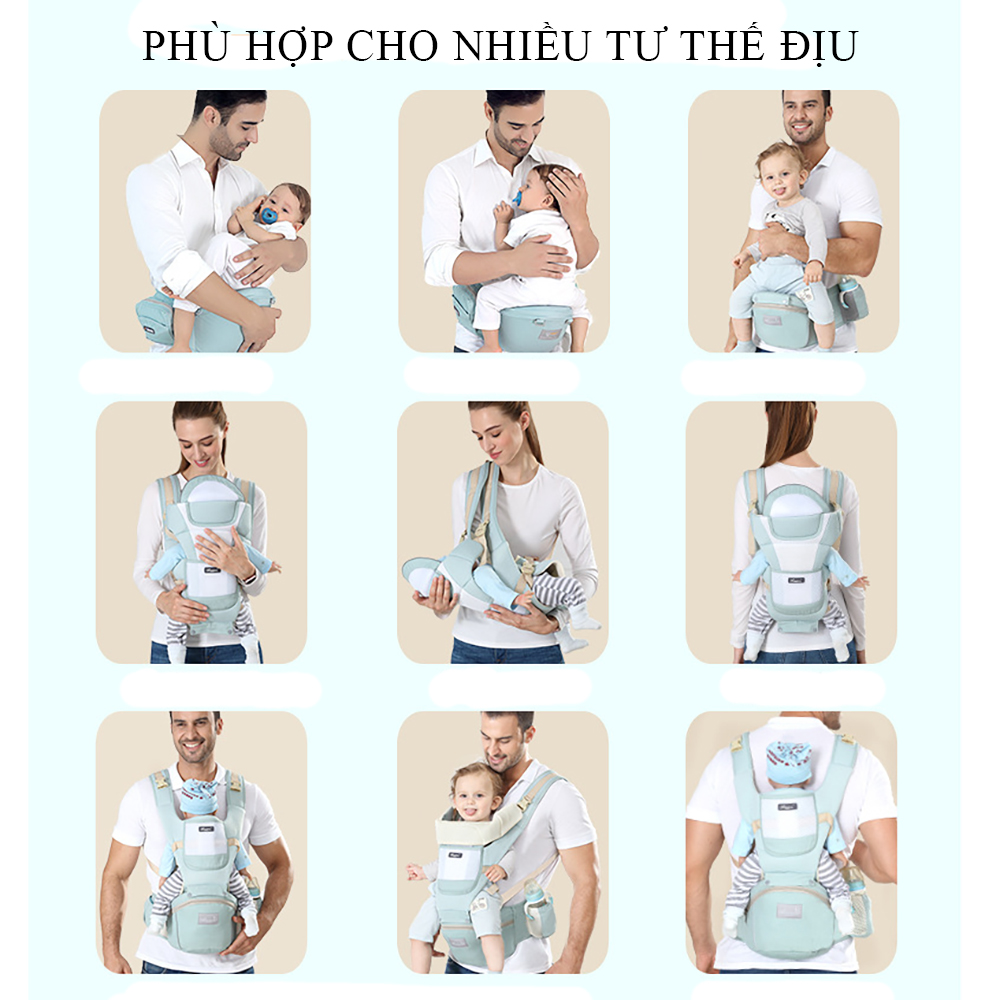 Địu em bé chống gù 6 tư thế đa năng chất liệu vải cotton mềm mại thoáng mát