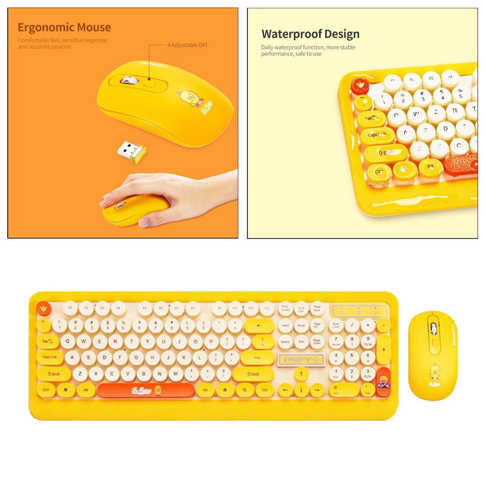 Desktop 2.4G Wireless Keyboard & Mouse Combo Retro Round Key