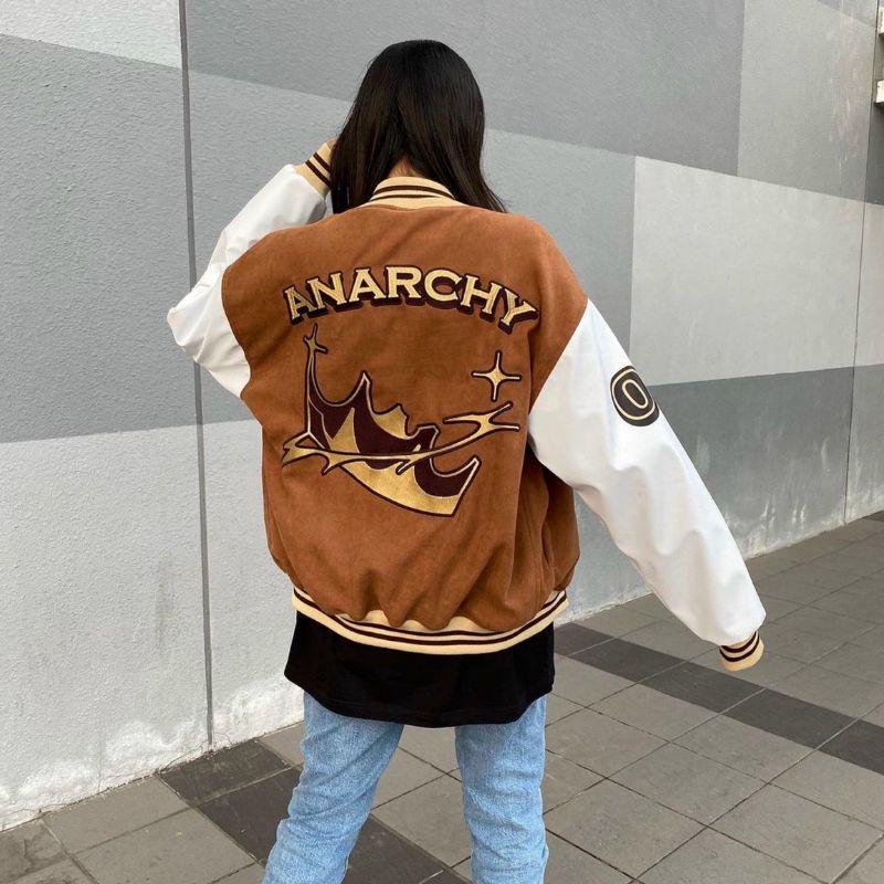 Áo khoác Nhung Gân Chống Nắng Anarchy Nam Nữ Cặp ĐôiHOT RẺ ĐẸP, Áo Bomber Bóng Chày Số 8 Rộng Kiểu Unisex Couple Jackets