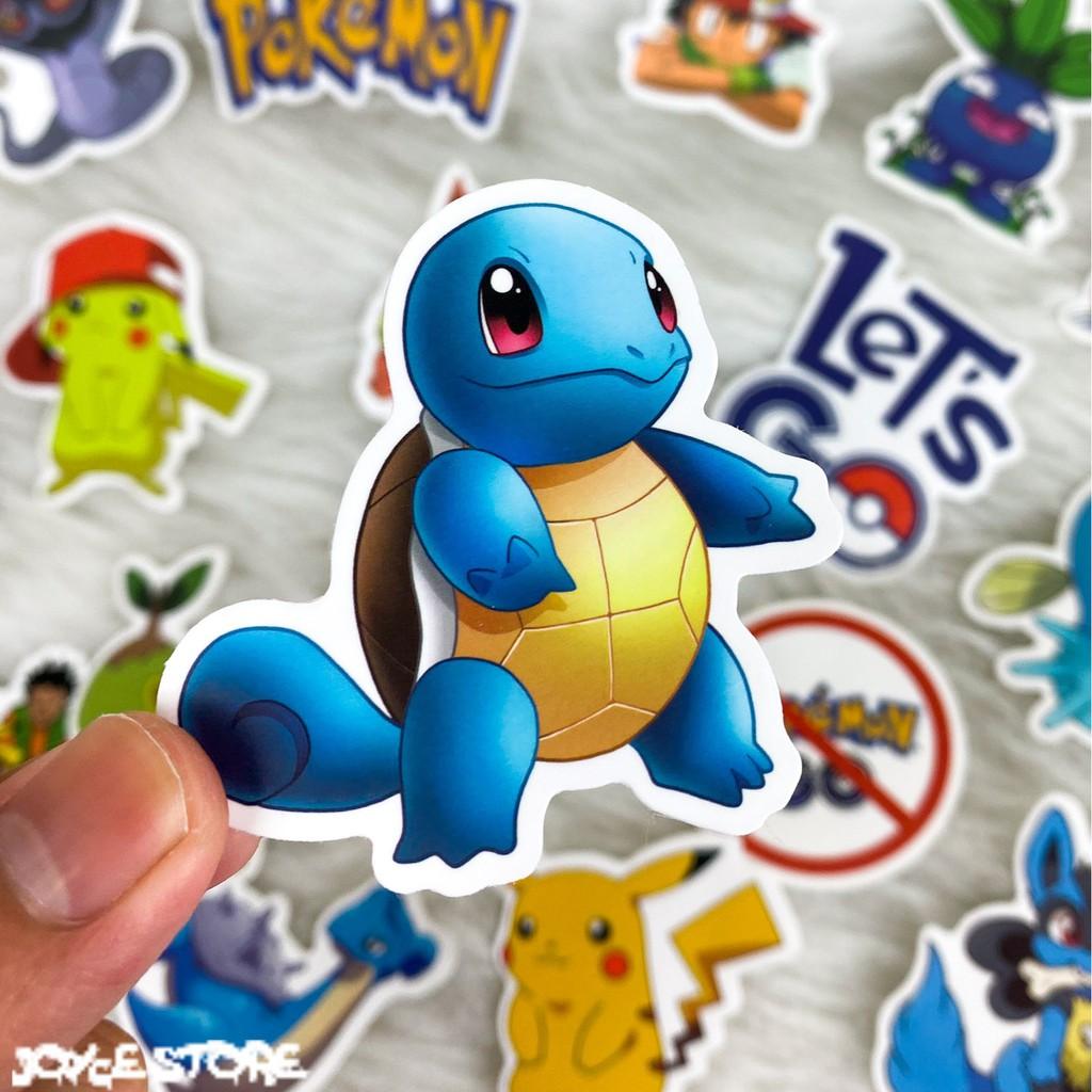 Bộ 50 Sticker HOẠT HÌNH POKEMON - PVC chống nước dán nón bảo hiểm, ghi-ta, tủ lạnh, máy tính