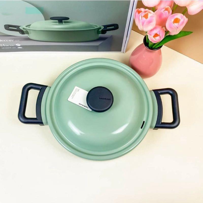 Nồi Decor Chống Dính Cao Cấp 24cm 2 Tay Cầm Thành Thấp LDE1244IH màu xanh mint (cam kêt hàng chuẩn, y hình)