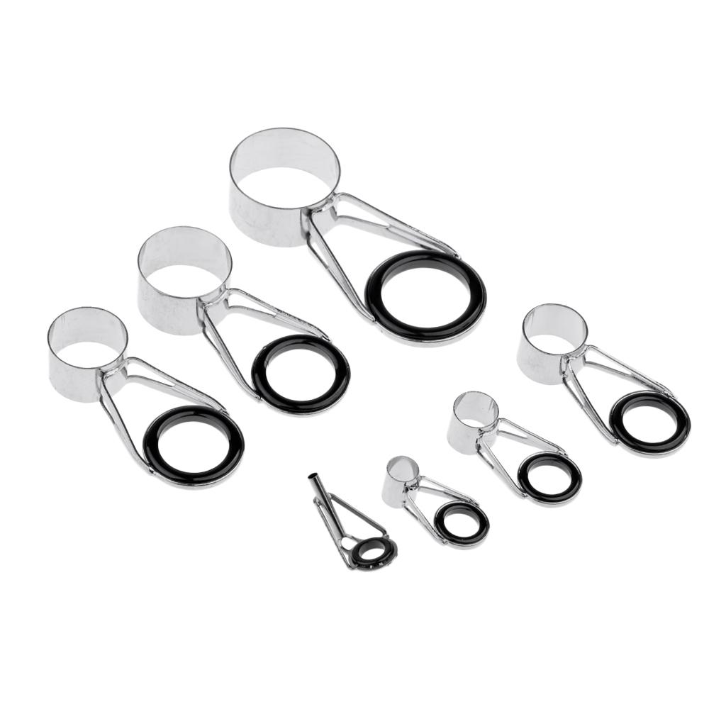 7Pcs/set Ceramic Ring Eyes Fishing Rod Tip Guides Free Stainless Steel Frame