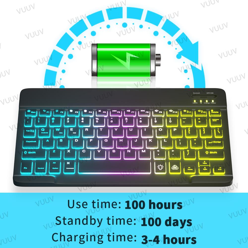 Cầu Vồng Backlit iPad Bàn Phím Dành Cho Điện Thoại Máy Tính Bảng Laptop Tây Ban Nha Nga Bồ Đào Nha Không Dây Bàn Phím Bluetooth Cho Xiaomi Samsung