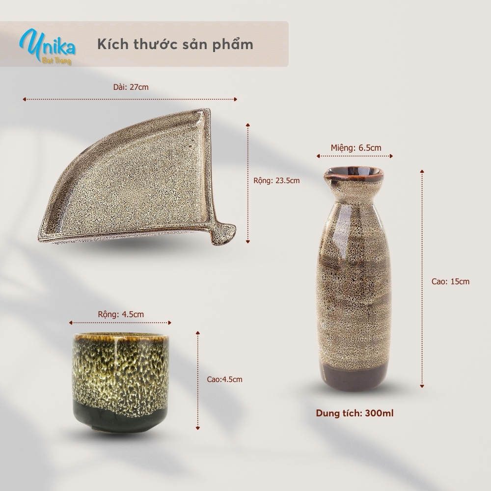 Set sake cao men gấm vàng hỏa biến - Bộ sake gốm Unika Bát Tràng