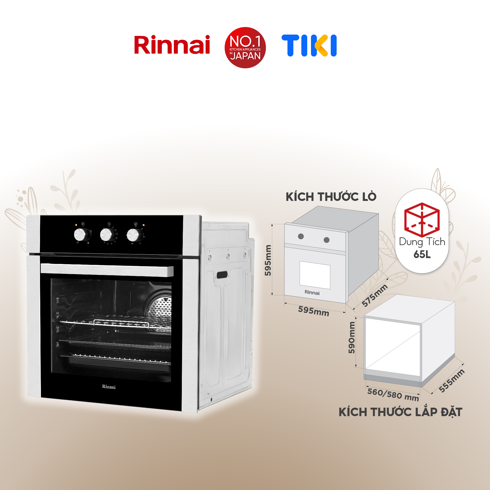 Lò nướng điện âm tủ Rinnai RO-E6104MA-EB dung tích 65L 2300W - Hàng chính hãng.