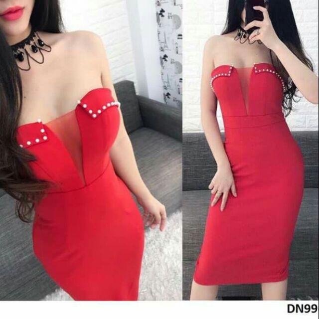 Đầm cúp sexy đính cườm trắng