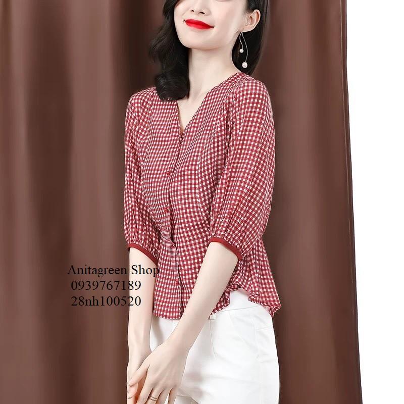 Nh100520-ÁO KIỂU SỌC CARO TAY LỠ s-6xl