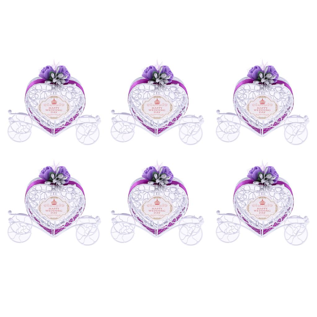 6Pieces Carriage Candy Chocolate Boxes Wedding Party Favour Decor Box Purple