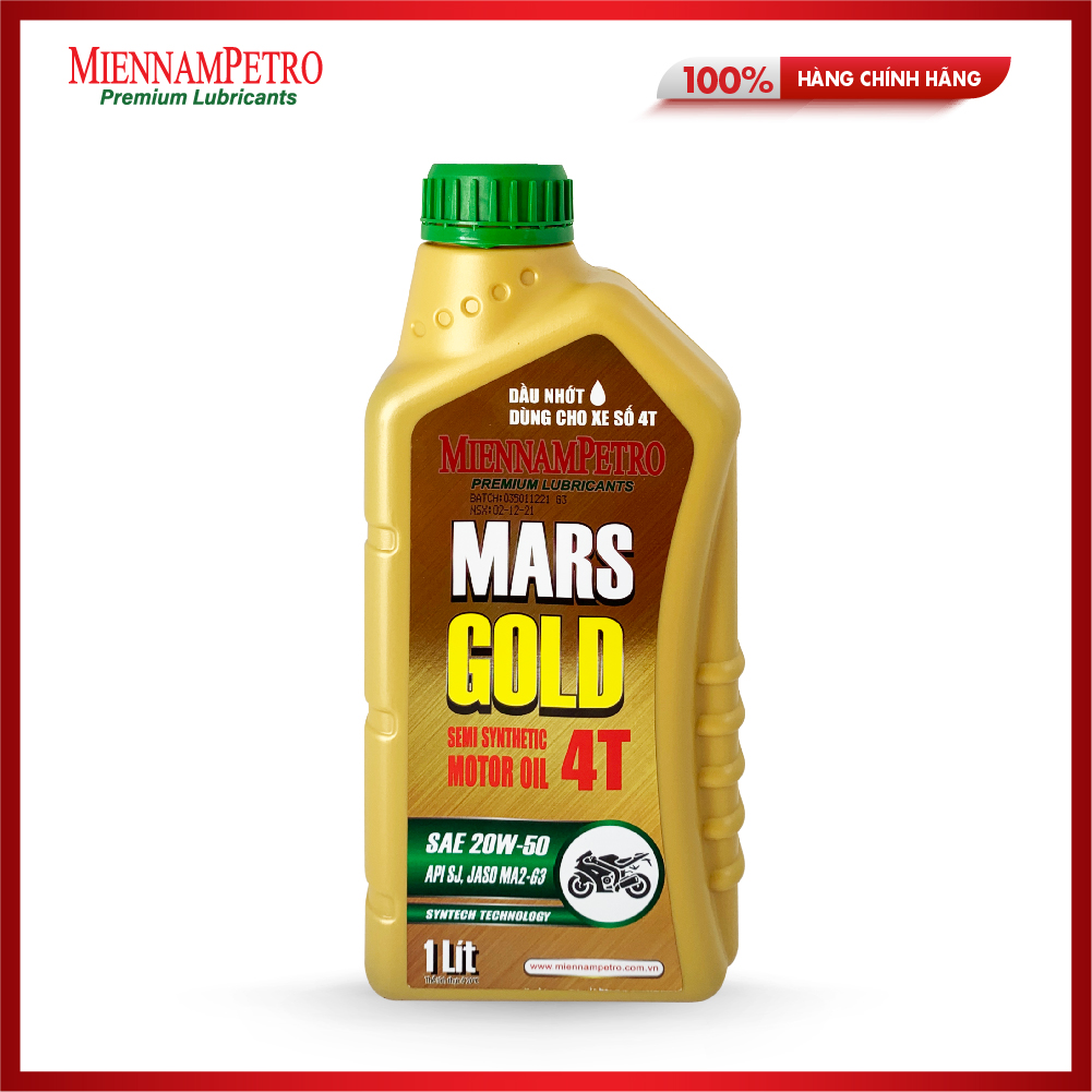 Dầu Nhớt MiennamPetro Mars Gold Motor Oil 4T 20W-50 API SJ JASO MA2 1L Bảo Vệ Động Cơ Xe Máy 4 Thì Cao Cấp