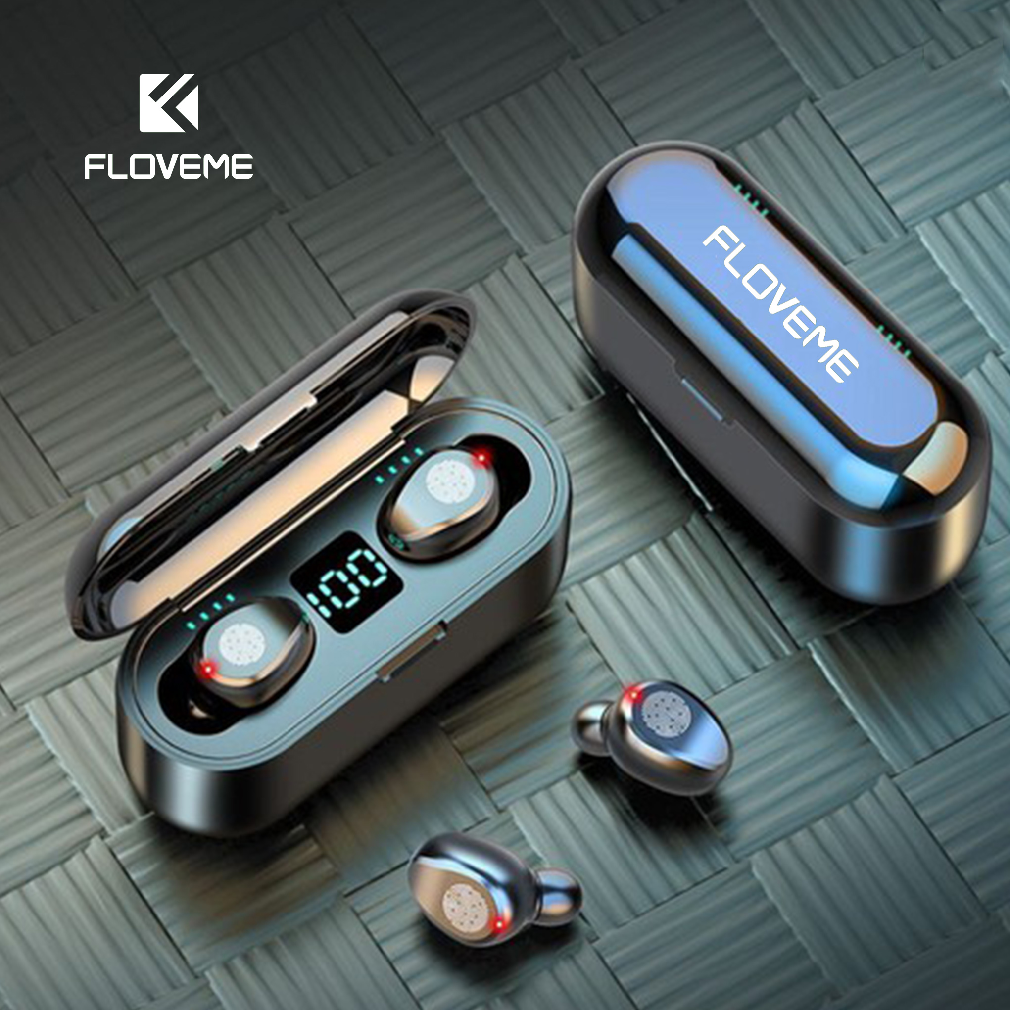 Tai nghe bluetooth không dây FLOVEME F9 True wireless Dock Sạc ,hỗ trợ đàm thoại độ trễ cực thấp khi chơi game, Bass mạnh mẽ - Hàng chính hãng