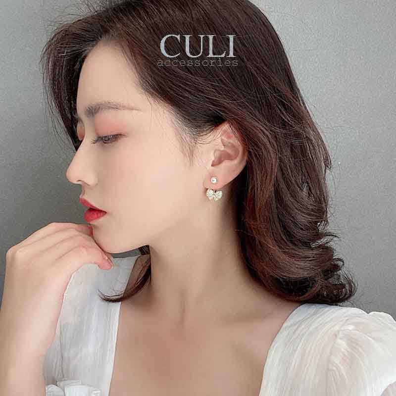 Khuyên tai hình nơ kết đá, phối hạt trai sang trọng HT674 - Culi accessories