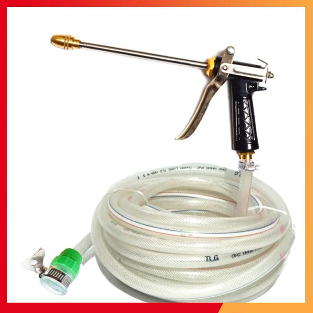 ️ Bộ dây và vòi xịt tăng áp lực nước 300% rửa xe tưới cây 318498 - dây trắng
