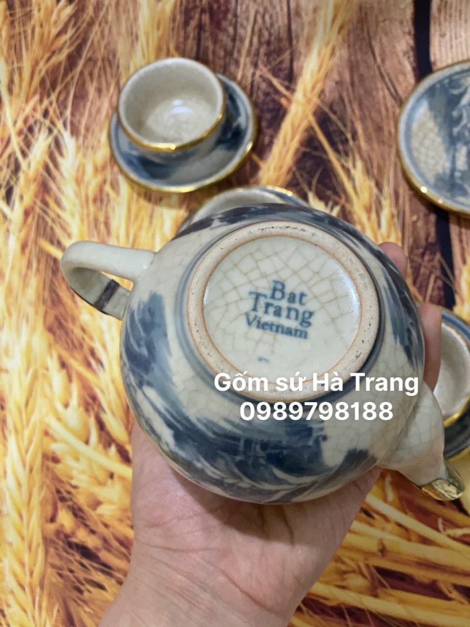 Bộ trà gốm sứ Bát Tràng cao cấp men rạn dung tích 300ml