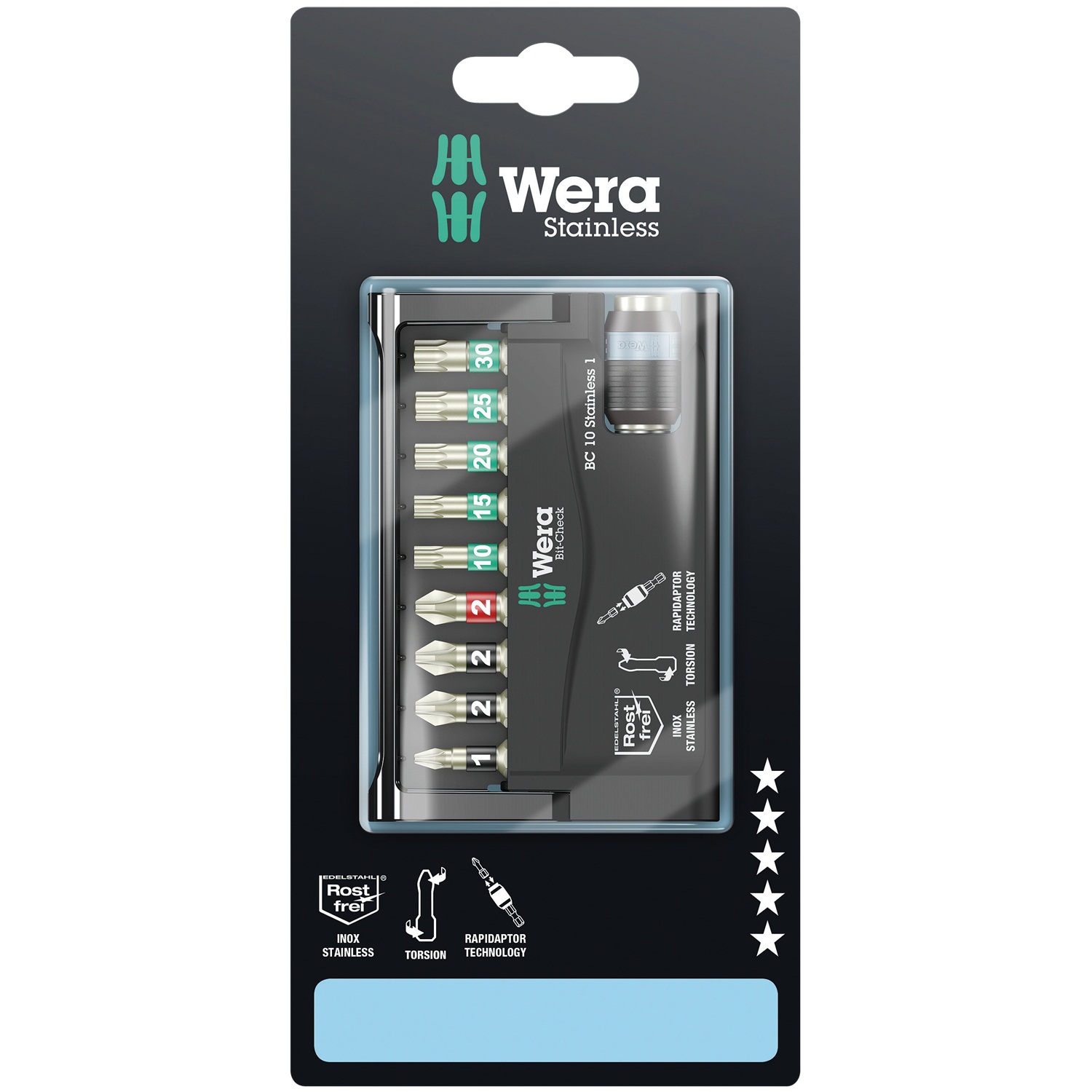 Bộ đầu vít thép không gỉ Bit-Check 10 Stainless 1 SB Wera 05073630001