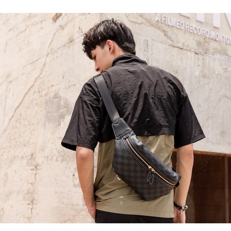 Túi Da Đeo Chéo Kẻ Caro Cao Cấp Phong Cách Unisex