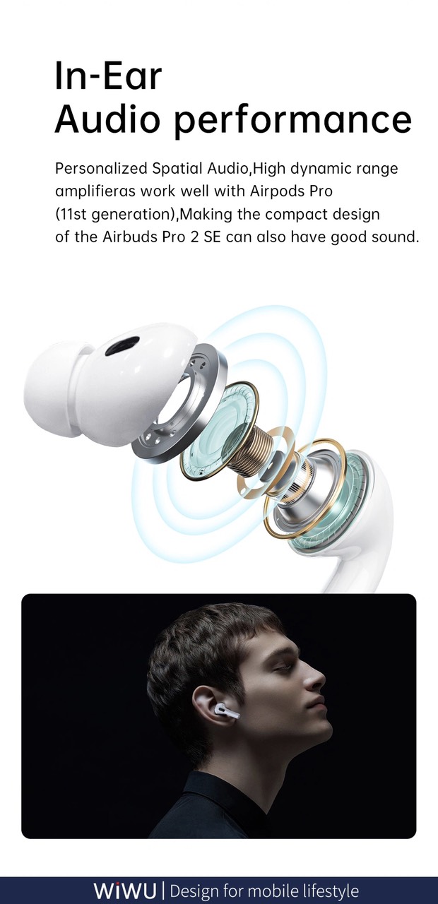 Tai nghe Wiwu Airbuds Pro 2 SE cho điện thoại di động, máy tính bảng ... âm thanh nổi không dây, khử tiếng ồn chủ động, kết nối Bluetooth 5.3 - Hàng chính hãng