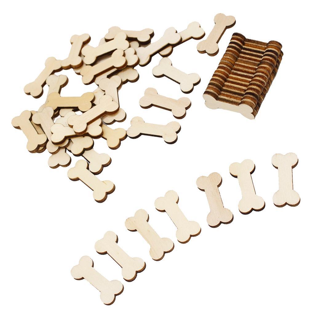 50pcs Unfinished Wood Bone Shape Wooden Pieces Craft Cardmaking Scrapbooking