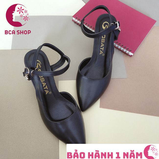 Giày sandal nữ cao gót 6p RO360 thời trang cao cấp ROSATA tại BCASHOP mũi nhọn, quai sau, kèm hạt kim cương nhân tạo, màu đen